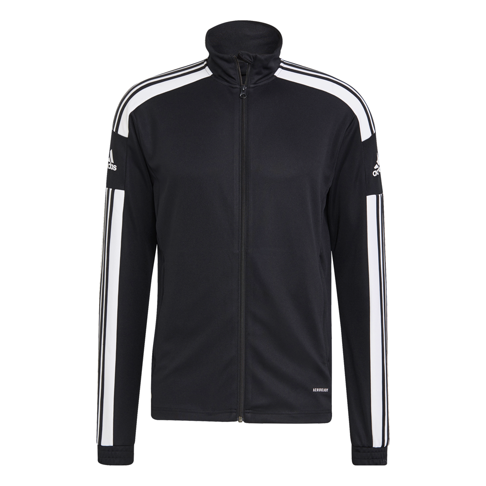 Front of zip tote bag with white canvas, black canvas straps and handle, and black zipper pulls.