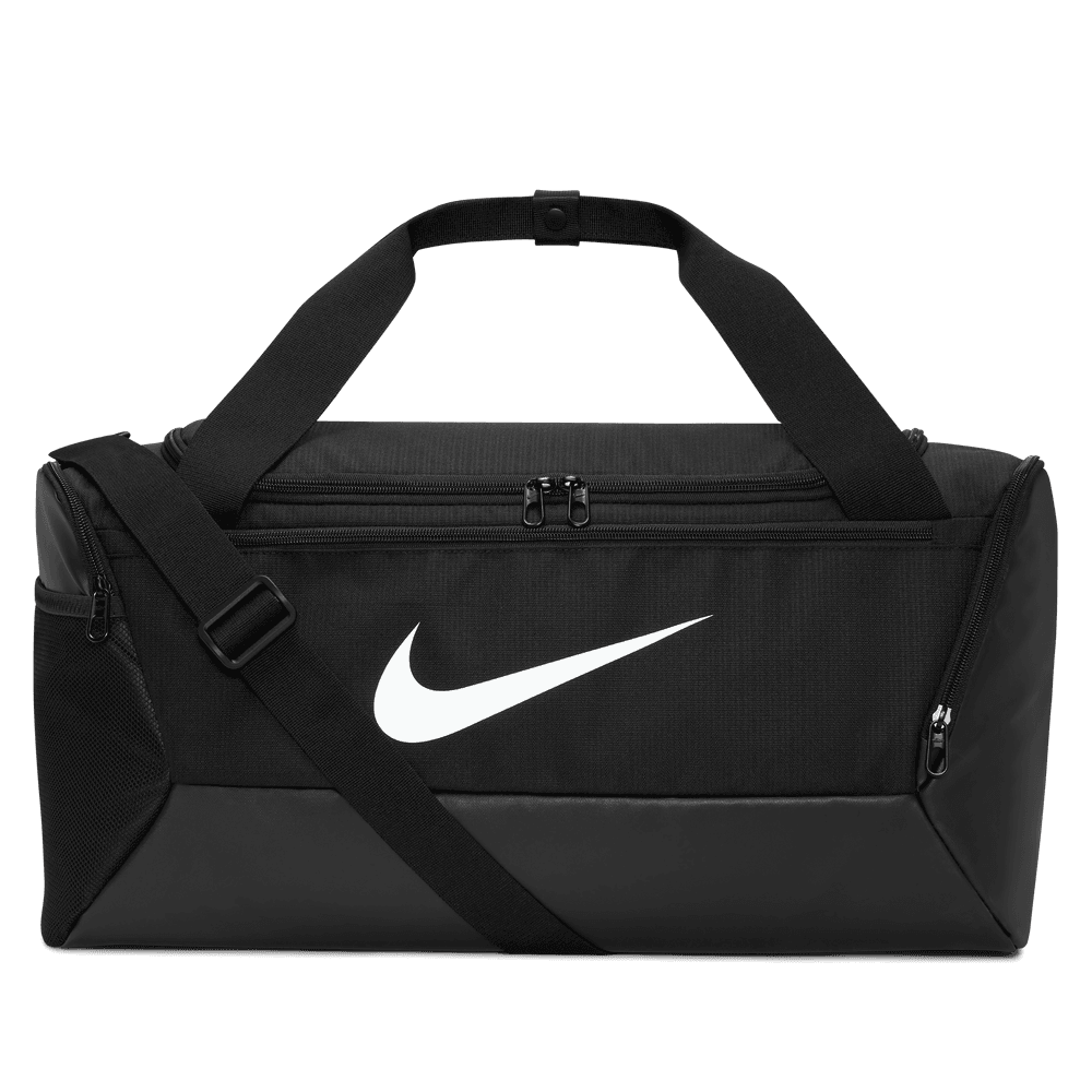 Front of zip tote bag with white canvas, black canvas straps and handle, and black zipper pulls.