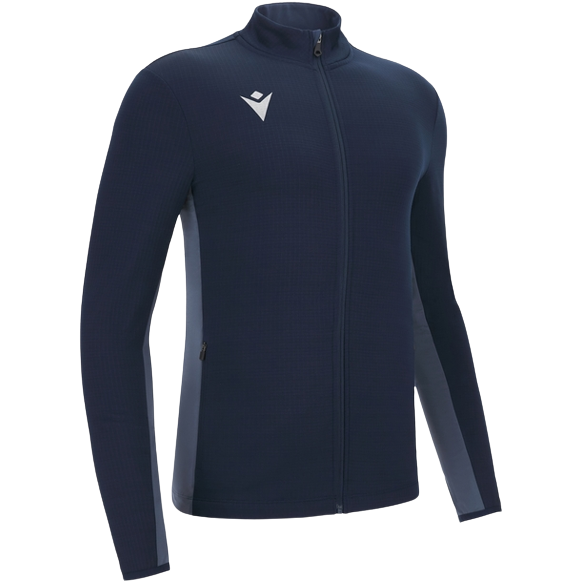 Front of zip tote bag with white canvas, black canvas straps and handle, and black zipper pulls.