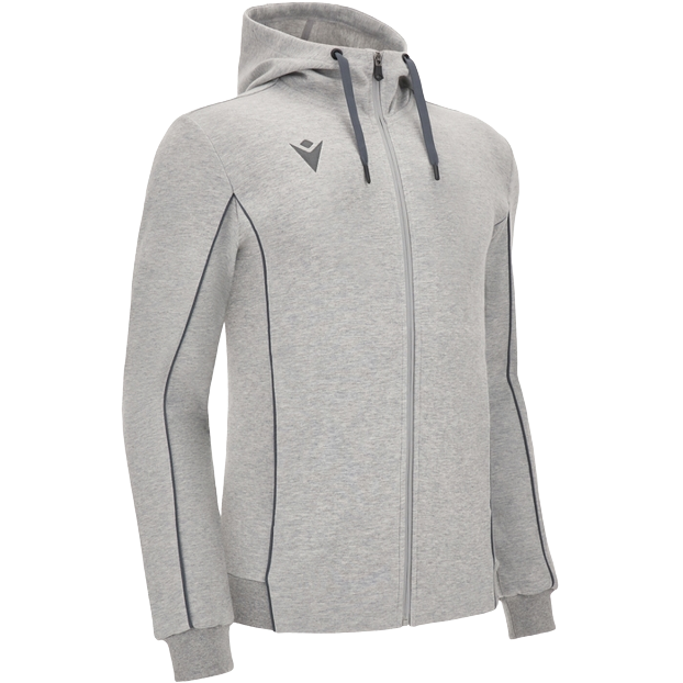 Front of zip tote bag with white canvas, black canvas straps and handle, and black zipper pulls.