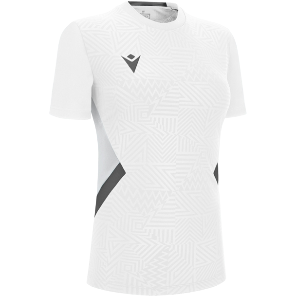 Front of zip tote bag with white canvas, black canvas straps and handle, and black zipper pulls.