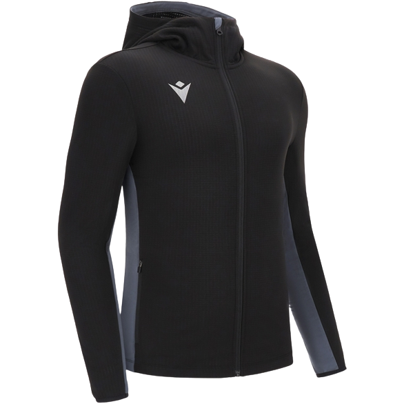 Front of zip tote bag with white canvas, black canvas straps and handle, and black zipper pulls.