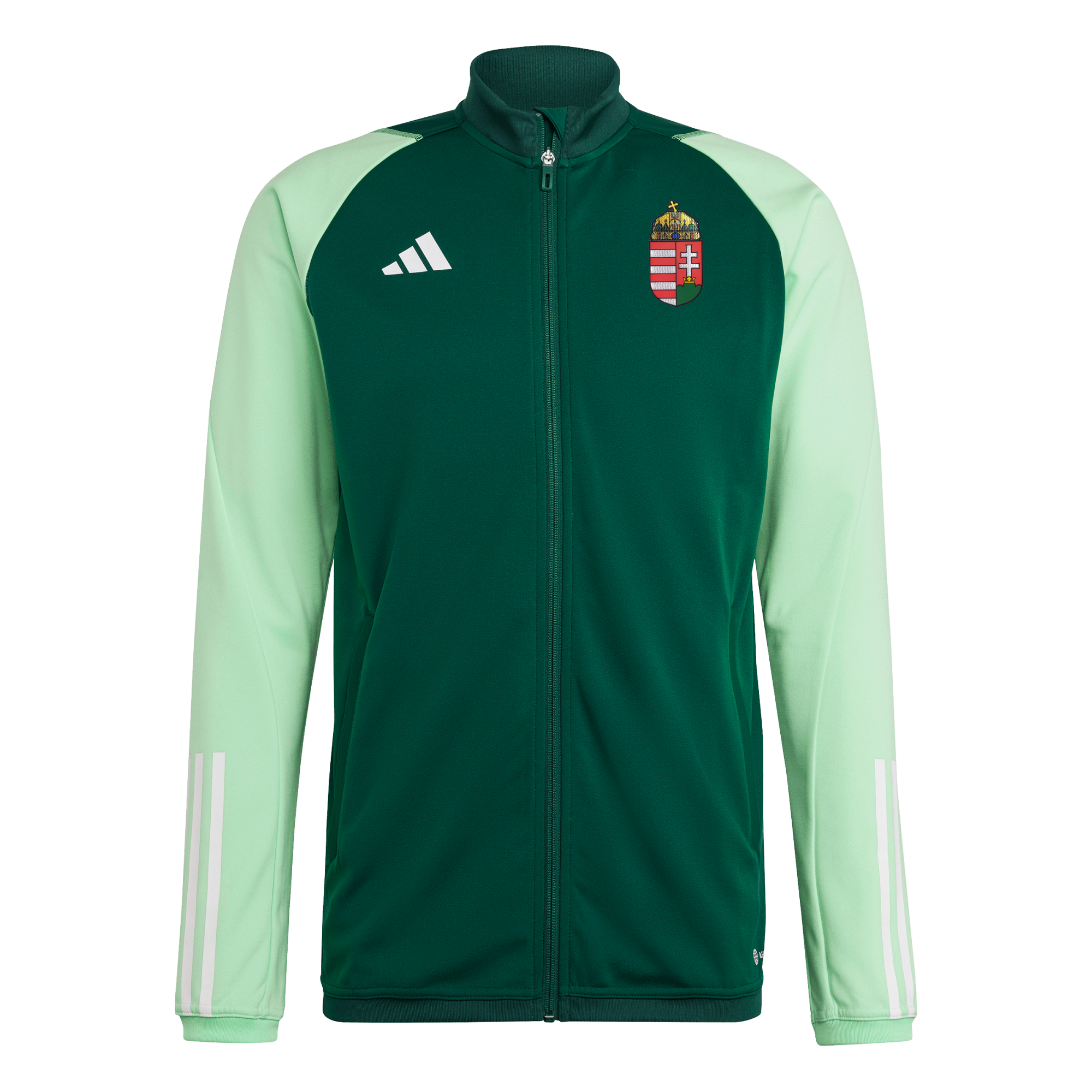 Front of zip tote bag with white canvas, black canvas straps and handle, and black zipper pulls.