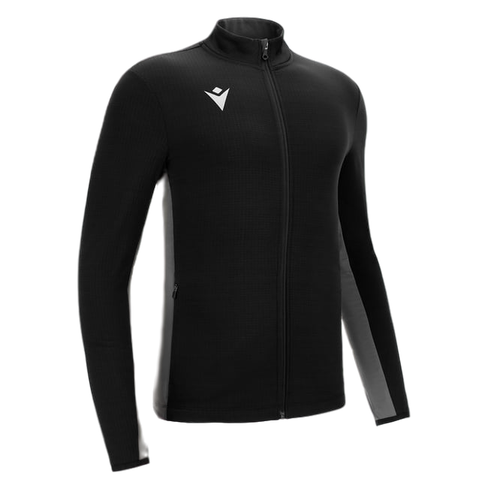 Front of zip tote bag with white canvas, black canvas straps and handle, and black zipper pulls.