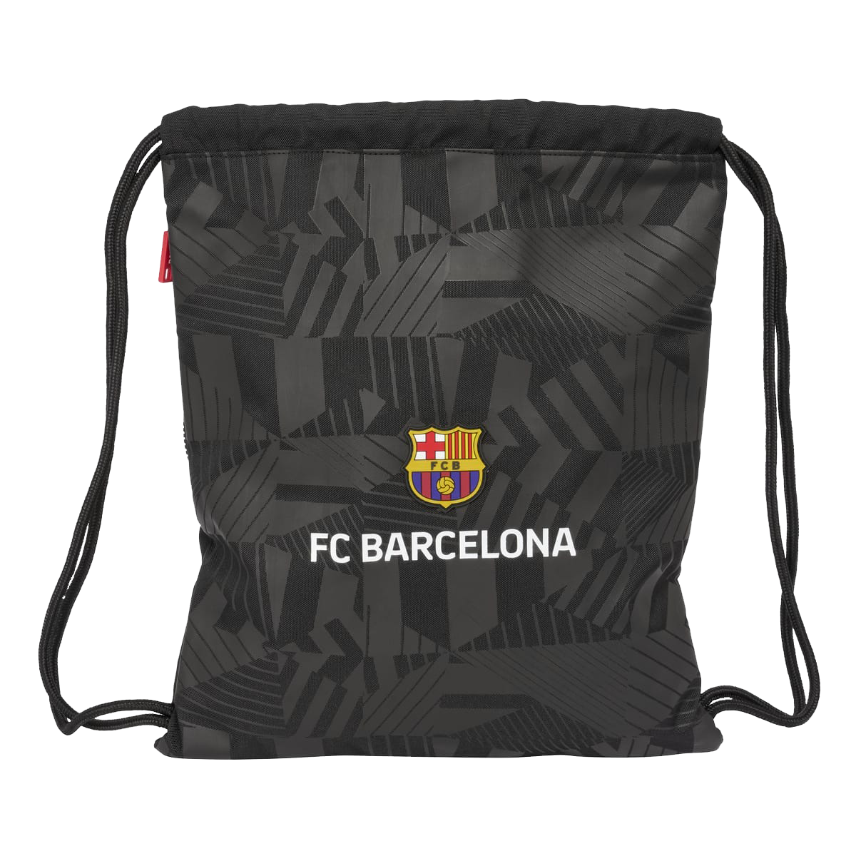 Front of zip tote bag with white canvas, black canvas straps and handle, and black zipper pulls.