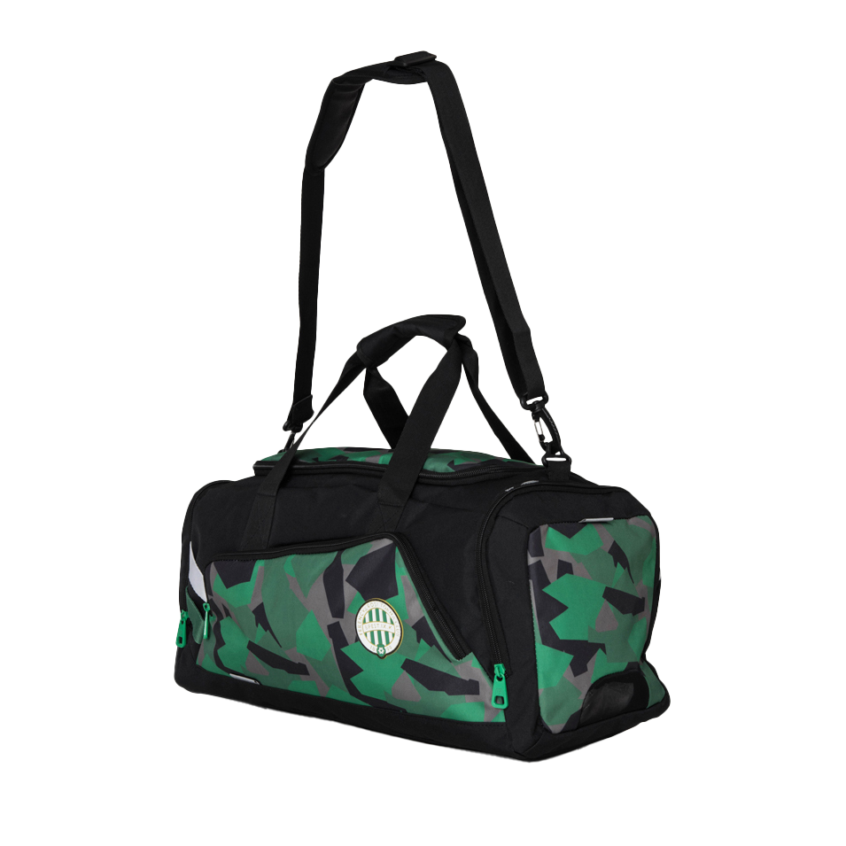 Front of zip tote bag with white canvas, black canvas straps and handle, and black zipper pulls.