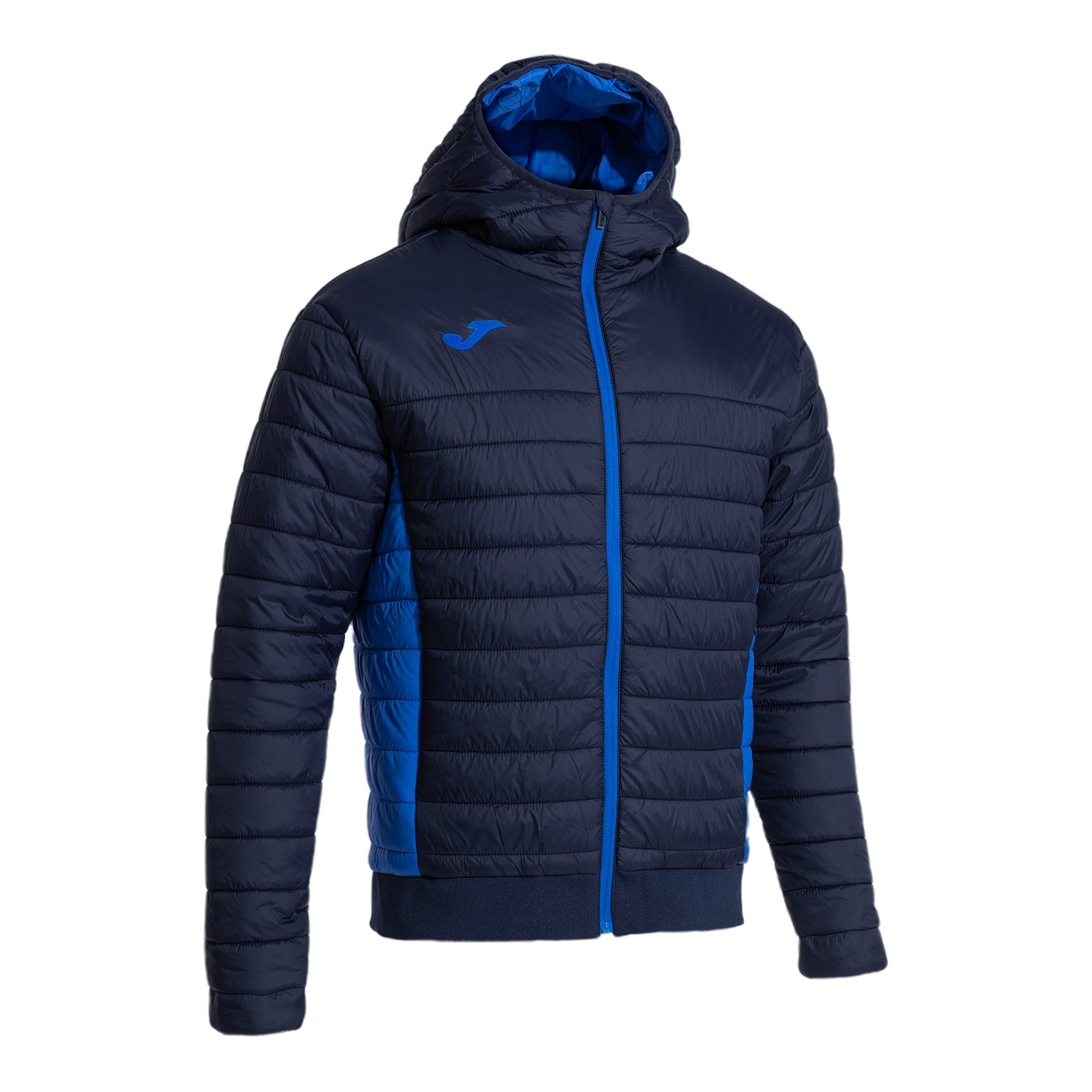 Front of zip tote bag with white canvas, black canvas straps and handle, and black zipper pulls.