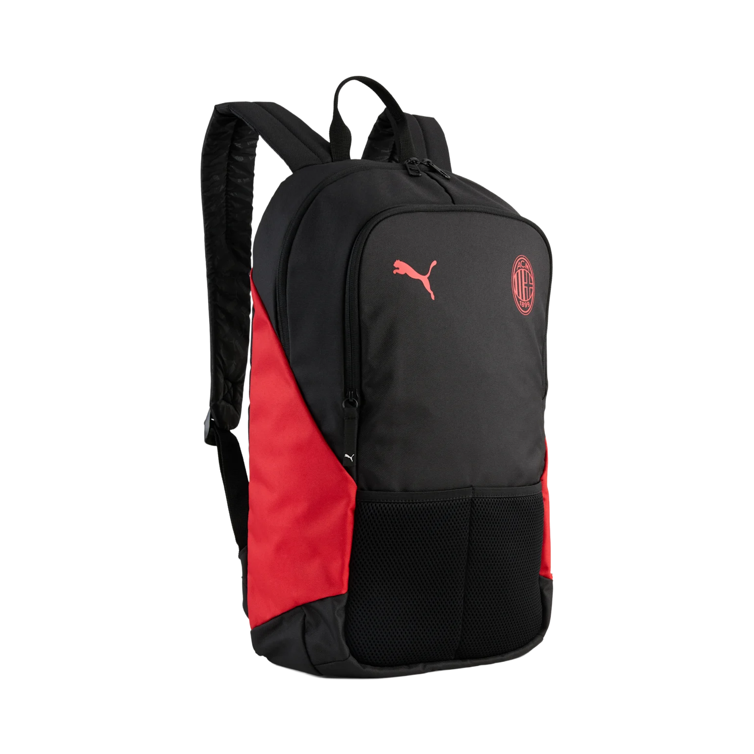 Front of zip tote bag with white canvas, black canvas straps and handle, and black zipper pulls.