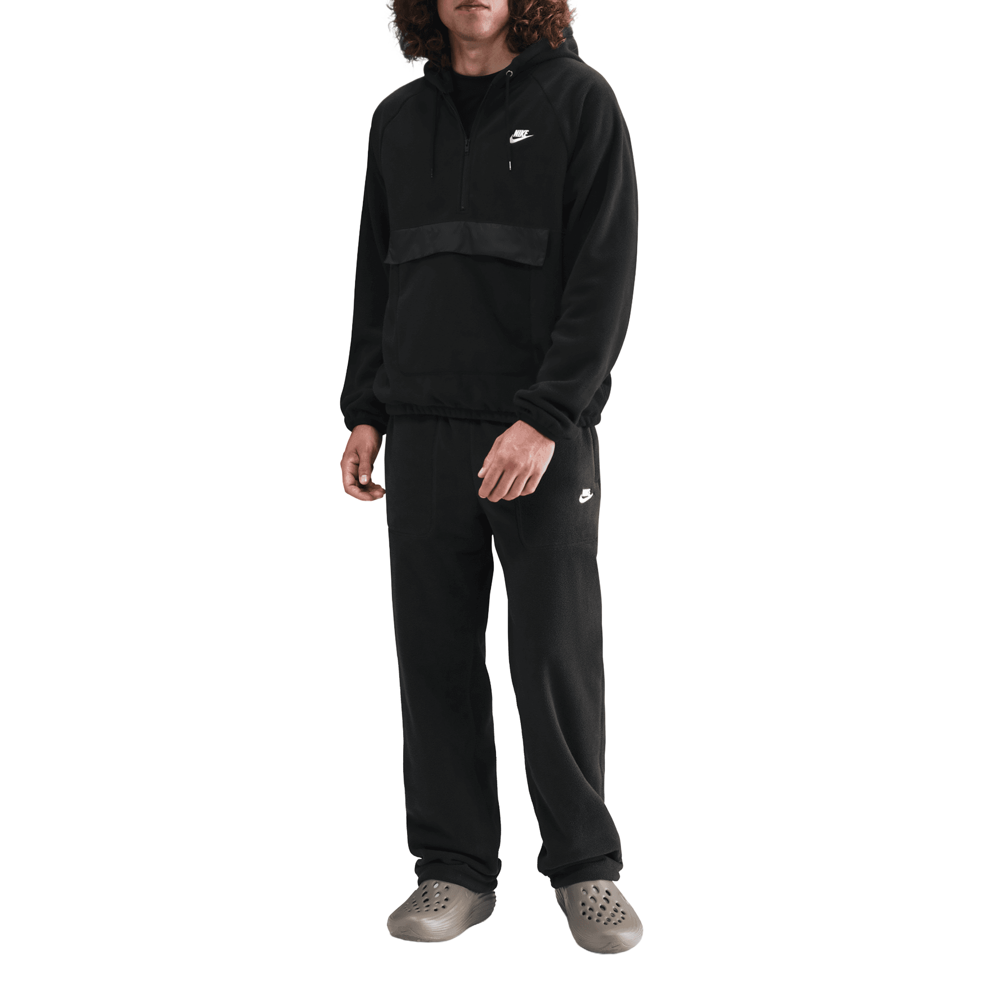 Front of zip tote bag with white canvas, black canvas straps and handle, and black zipper pulls.