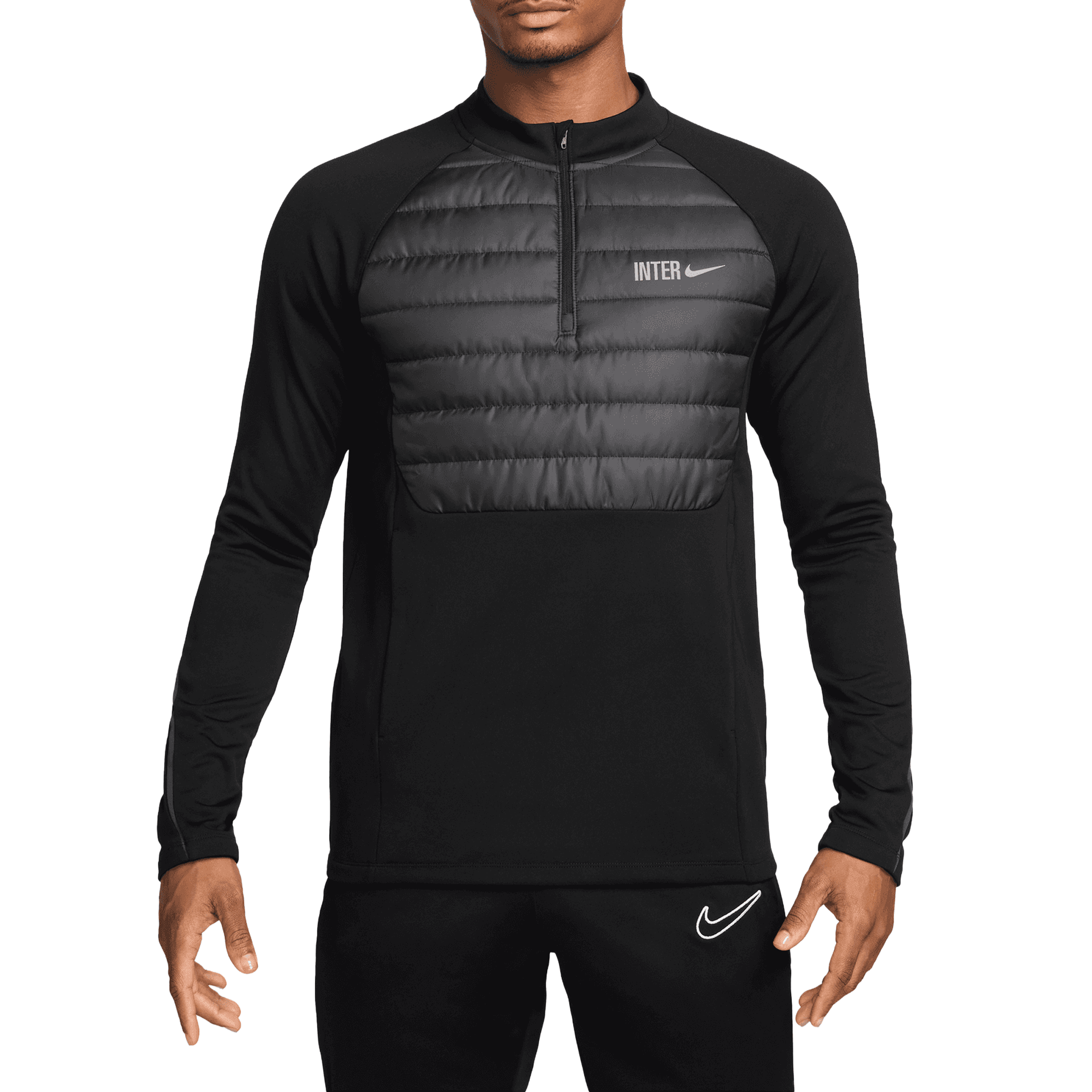 Front of zip tote bag with white canvas, black canvas straps and handle, and black zipper pulls.