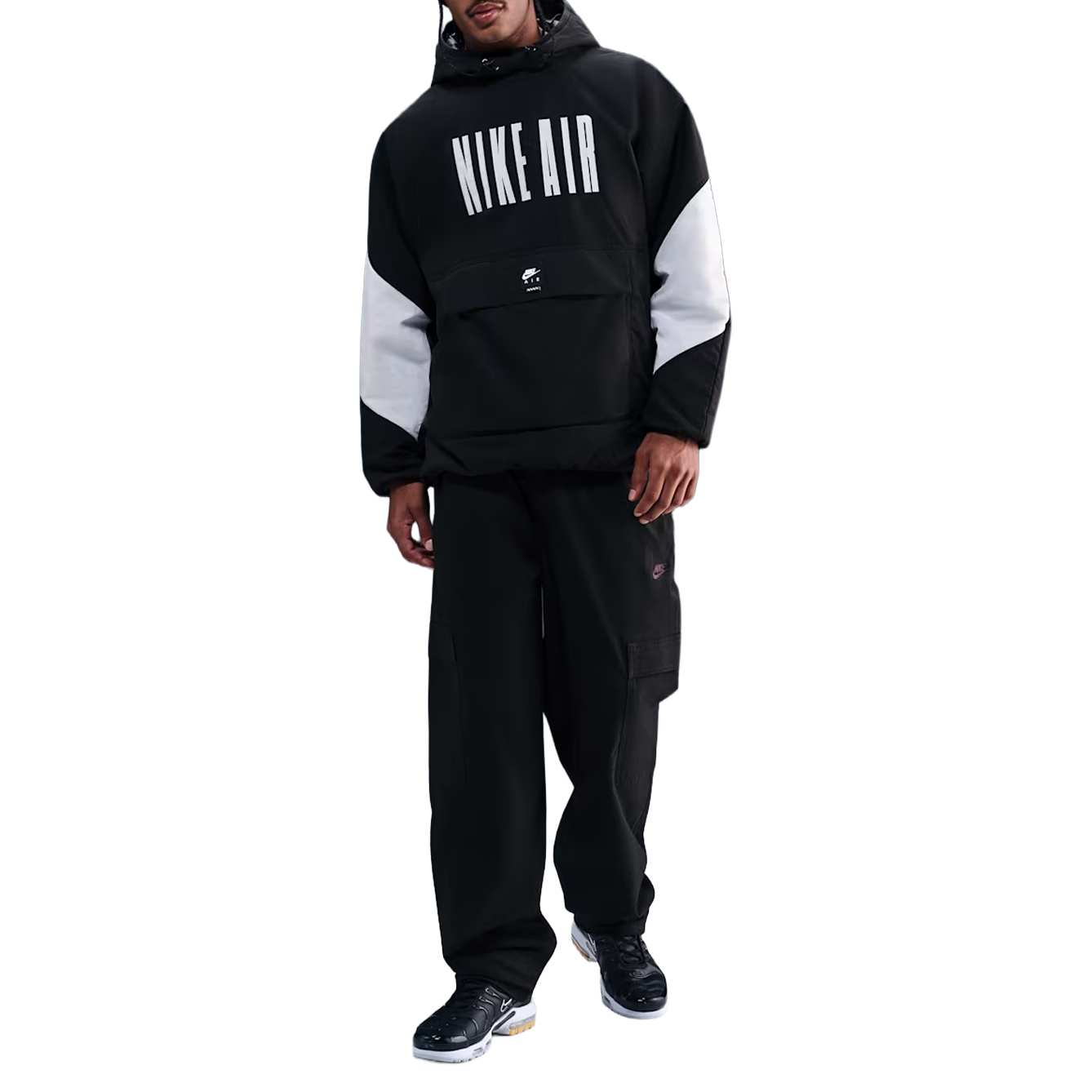 Front of zip tote bag with white canvas, black canvas straps and handle, and black zipper pulls.