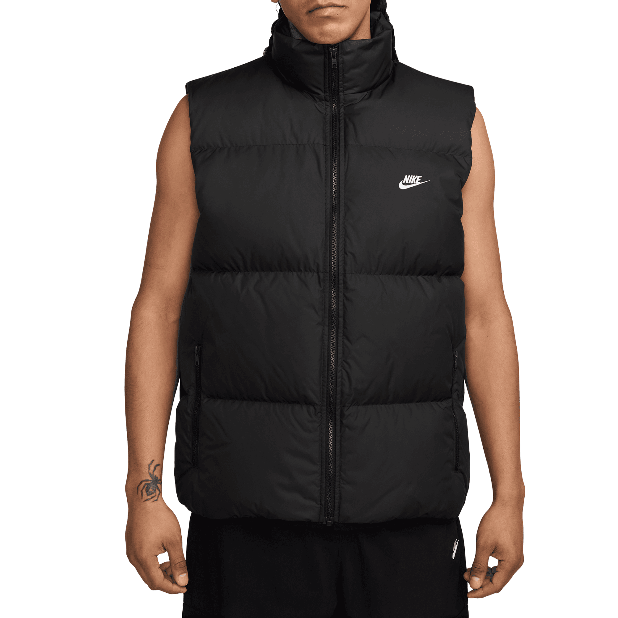 Front of zip tote bag with white canvas, black canvas straps and handle, and black zipper pulls.