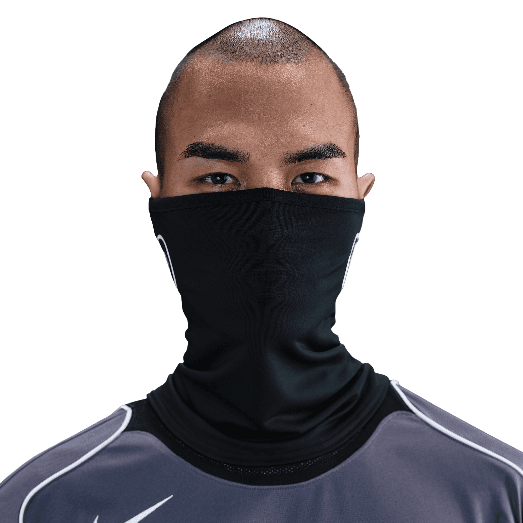 Front of zip tote bag with white canvas, black canvas straps and handle, and black zipper pulls.