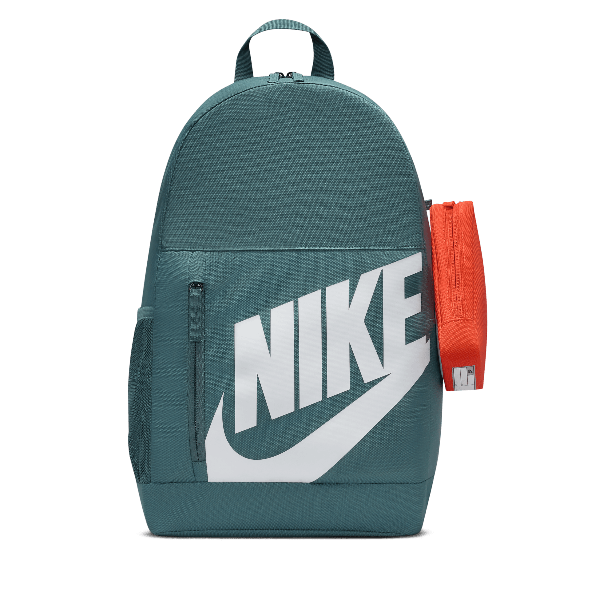 Front of zip tote bag with white canvas, black canvas straps and handle, and black zipper pulls.